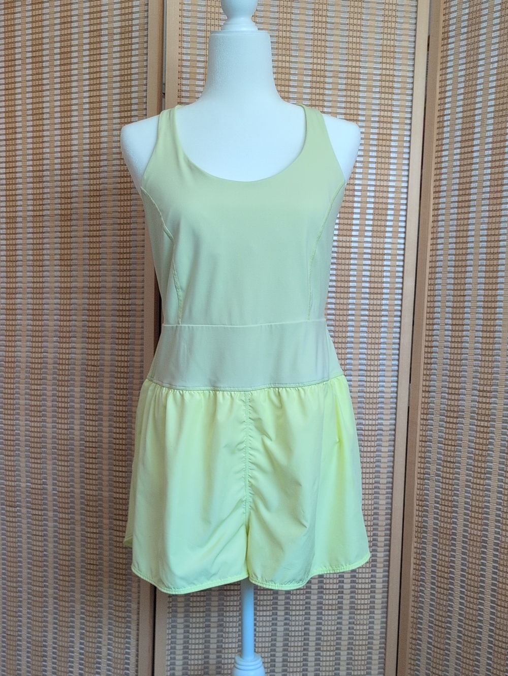 Avia Crossbody Buttersoft Yellow Chartreuse Sleeveless Athletic Romper